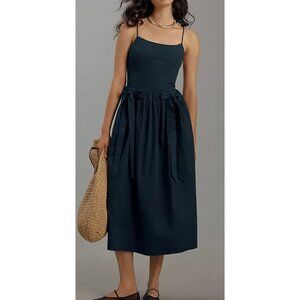 Damson Madder Penelope Midi Apron Dress Cotton Navy Blue Size 6